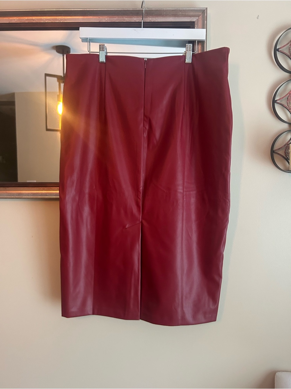 New York & Company Burgundy Faux Leather Pencil Skirt
